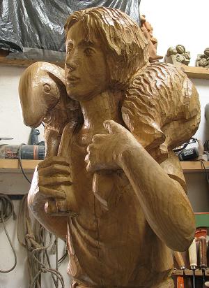 Pastore, statua in legno castagno